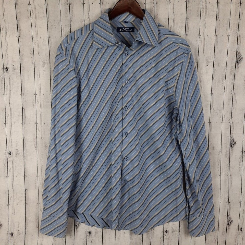 Ben Sherman Button Shirt Men's Size Large Blue Striped